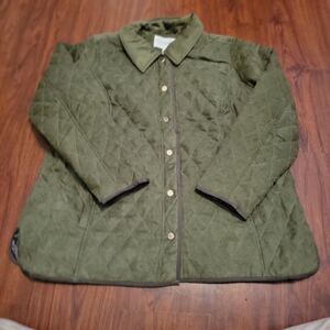 Isaac Mizrahi Faux Suede Quilted Barn Jacket w/ Plaid Lining Green 1X Plus Size